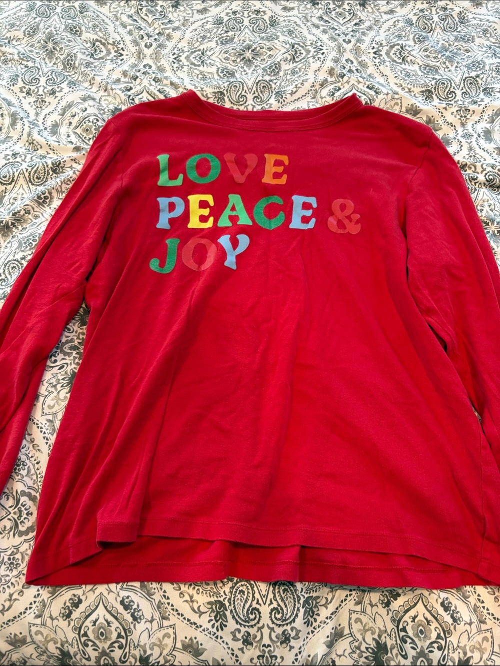 Wondershop Red Long-Sleeve Shirt with Colorful "LOVE PEACE & JOY" Graphic